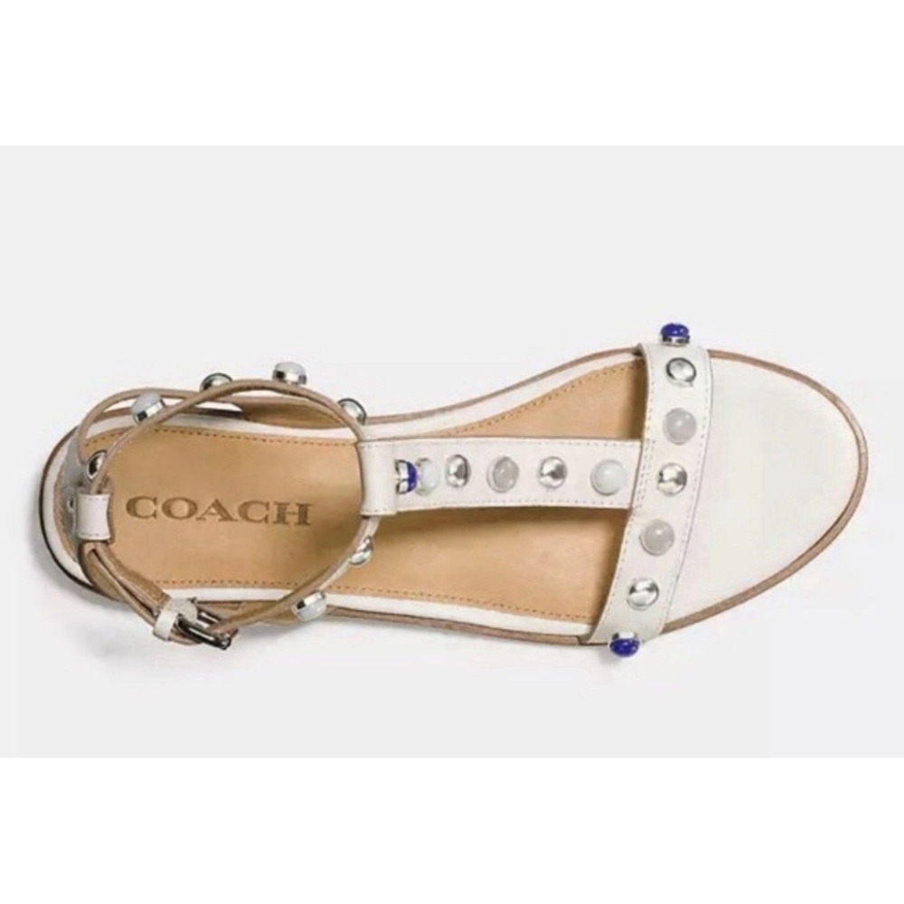 COACH‎ Sadie New Semi Matte Flat Sandals Womens Size 6.5 Chalk Beaded Stud - Picture 11 of 12